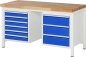 Preview: Werkbank höhenverstellbar 8183A1, B1500xT700xH840-1040mm, 9xSchublade-TA