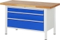 Preview: Werkbank höhenverstellbar 8359A2, B1500xT700xH840-1040mm, 3xSchublade-TA