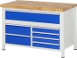 Preview: Werkbank höhenverstellbar 8921A2, B1250xT700xH840-1040mm, 7xSchublade-TA