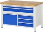 Preview: Werkbank höhenverstellbar 8922A2, B1250xT700xH840-1040mm, 5xSchublade-TA, 1xTür