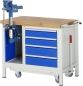 Preview: Werkbank mit Fahrgestell 8185-6, B1250xT700xH880mm, 4xSchublade-TA, 1xSSK
