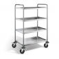 Preview: Edelstahl Servierwagen, 4 Borde, Ladefl. 800x500mm, Tragkr. 120kg, SW 8x5-4