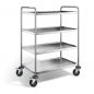 Preview: Edelstahl Servierwagen, 4 Borde, Ladefl. 900x550mm, Tragkr. 120kg, SW 9x6-4
