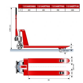Preview: Gabelhubwagen mit kurzer Gabel 1101040RSN800