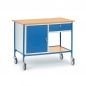 Preview: Rolltisch 150 kg, mit 1 Stahlschrank und 1 ausziehbaren Schublade
