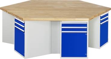 Gruppenwerkbank 492, B2700xT2340xH890mm, 6x2Schubladen-TA, 6x1Tür