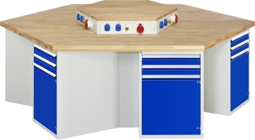 Gruppenwerkbank 492-EA, B2700xT2340xH890mm, 6x2Schubladen-TA, 6x1Tür