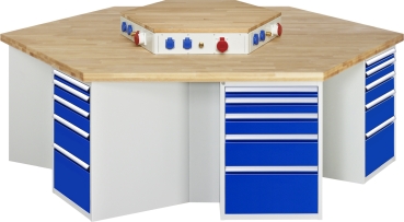 Gruppenwerkbank 499-EA, B2700xT2340xH890mm, 6x5Schubladen-TA