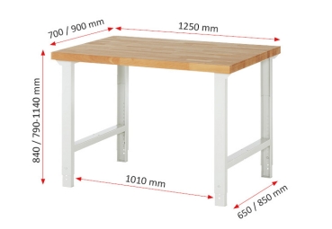 Preview: Werkbank höhenverstellbar 7000-1, B1250xT700xH790-1140mm