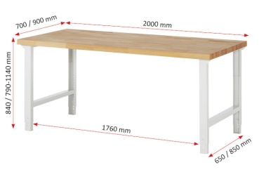 Preview: Werkbank höhenverstellbar 7000-1, B2000xT700xH790-1140mm