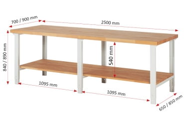 Preview: Werkbank höhenverstellbar 7000-7, B2500xT700xH790-1140mm