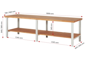 Preview: Werkbank höhenverstellbar 7000-7, B3000xT700xH790-1140mm