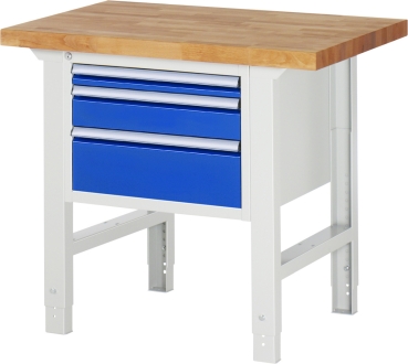 Werkbank höhenverstellbar 7126A1, B1000xT700xH790-1140mm, 3xSchublade-TA
