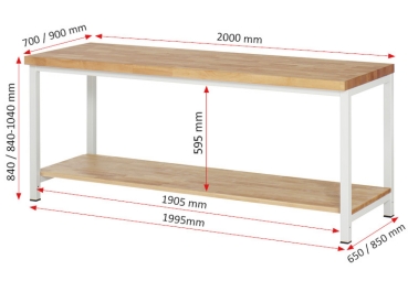 Preview: Werkbank höhenverstellbar 8000-7, B2000xT700xH840-1040mm