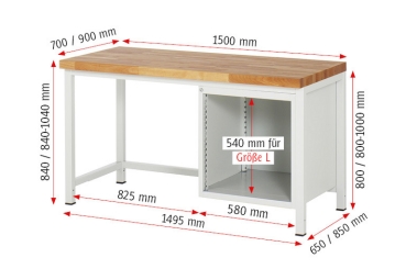 Werkbank höhenverstellbar 8159A1, B1500xT700xH840-1040mm, 3xSchublade-TA