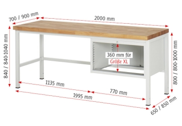 Werkbank höhenverstellbar 8227A1, B2000xT700xH840-1040mm, 3xSchublade-TA