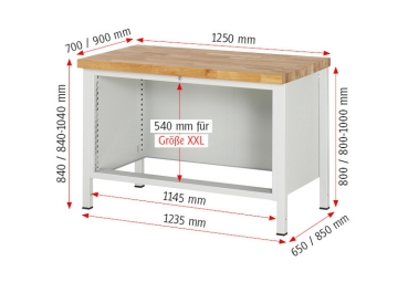 Werkbank höhenverstellbar 8359A2, B1250xT700xH840-1040mm, 3xSchublade-TA