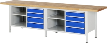 Werkbank höhenverstellbar 8463A2, B3000xT700xH840-1040mm, 8xSchublade-TA