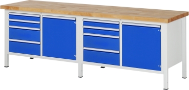 Werkbank höhenverstellbar 8470A2, B2500xT700xH840-1040mm, 8xSchublade-TA, 2xTür