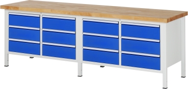 Werkbank höhenverstellbar 8473A2, B2500xT700xH840-1040mm, 12xSchublade-TA