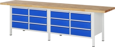 Werkbank höhenverstellbar 8473A2, B3000xT700xH840-1040mm, 12xSchublade-TA