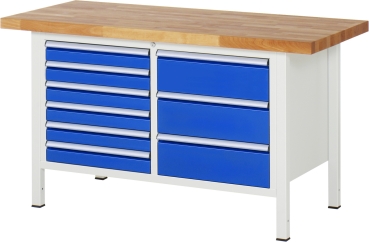 Werkbank höhenverstellbar 8479A2, B1500xT700xH840-1040mm, 9xSchublade-TA