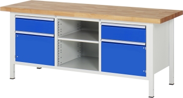 Werkbank höhenverstellbar 8561A2, B2000xT700xH840-1040mm, 2xSchublade-TA, 2xTür