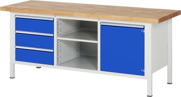 Werkbank höhenverstellbar 8563A2, B2000xT700xH840-1040mm, 3xSchublade-TA, 1xTür