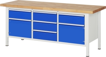 Werkbank höhenverstellbar 8568A2, B2000xT700xH840-1040mm, 5xSchublade-TA, 2xTüren