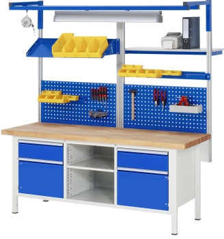 Werkbank höhenverstellbar 8568A2, B2000xT700xH840-1040mm, 5xSchublade-TA, 2xTüren