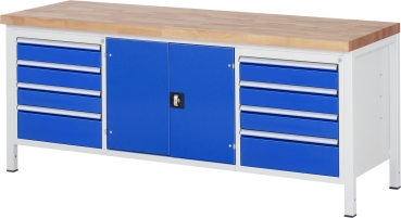Werkbank höhenverstellbar 8909A2, B2000xT700xH840-1040mm, 8xSchublade-TA, 1xTür