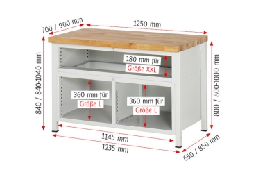 Werkbank höhenverstellbar 8923A2, B1250xT700xH840-1040mm, 9xSchublade-TA
