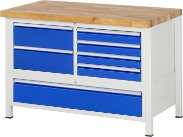 Werkbank höhenverstellbar 8931A2, B1250xT700xH840-1040mm, 7xSchublade-TA