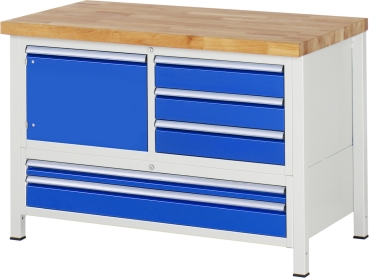Werkbank höhenverstellbar 8932A2, B1250xT700xH840-1040mm, 5xSchublade-TA, 1xTür