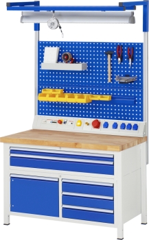 Werkbank höhenverstellbar 8932A2, B1250xT700xH840-1040mm, 5xSchublade-TA, 1xTür