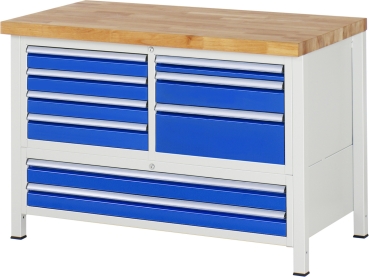 Werkbank höhenverstellbar 8933A2, B1250xT700xH840-1040mm, 9xSchublade-TA