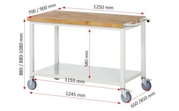 Preview: Fahrbare Werkbank 8000, B1250xT700xH880mm, Ablageboden Metall