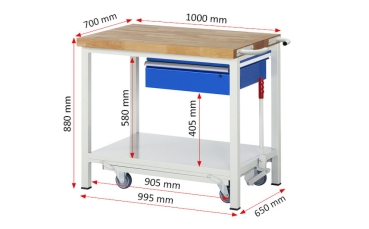 Werkbank mit Fahrgestell 8001, B1000xT700xH880mm, 1xSchublade-TA