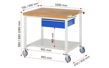 Preview: Fahrbare Werkbank 8001, B1000xT700xH880mm, Ablageboden-MT, 1xSchublade-TA