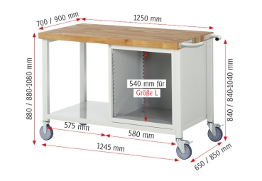 Fahrbare Werkbank 8157, B1250xT700xH880mm, 3xSchublade-TA