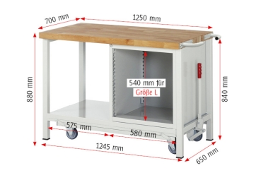 Werkbank mit Fahrgestell 8162, B1250xT700xH880mm, 4xSchublade-TA
