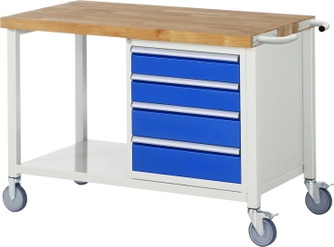Fahrbare Werkbank 8162, B1250xT700xH880mm, 4xSchublade-TA