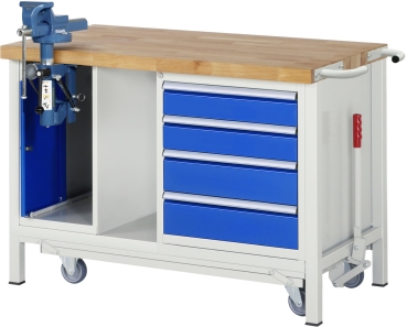 Werkbank mit Fahrgestell 8185-6, B1250xT700xH880mm, 4xSchublade-TA, 1xSSK