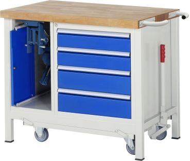 Werkbank mit Fahrgestell 8185, B1500xT700xH880mm, 4xSchublade-TA, 1xSSK
