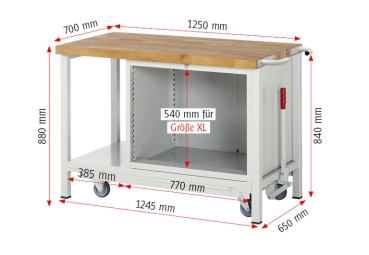 Werkbank mit Fahrgestell 8257, B1250xT700xH880mm, 3xSchublade-TA