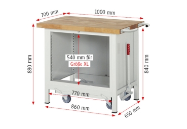 Werkbank mit Fahrgestell 8262, B1000xT700xH880mm, 4xSchublade-TA