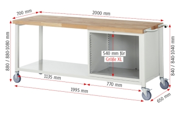 Preview: Fahrbare Werkbank 8262, B2000xT700xH880mm, 4xSchublade-TA