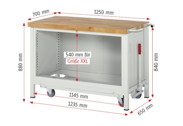 Werkbank mit Fahrgestell 8362, B1250xT700xH880mm, 4xSchublade-TA