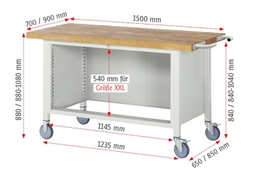Preview: Fahrbare Werkbank 8362, B1500xT700xH880mm, 4xSchublade-TA