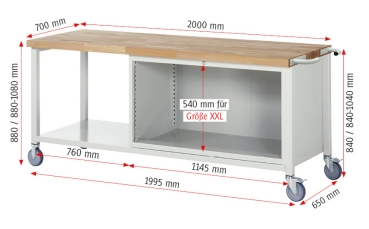 Preview: Fahrbare Werkbank 8362, B2000xT700xH880mm, 4xSchublade-TA
